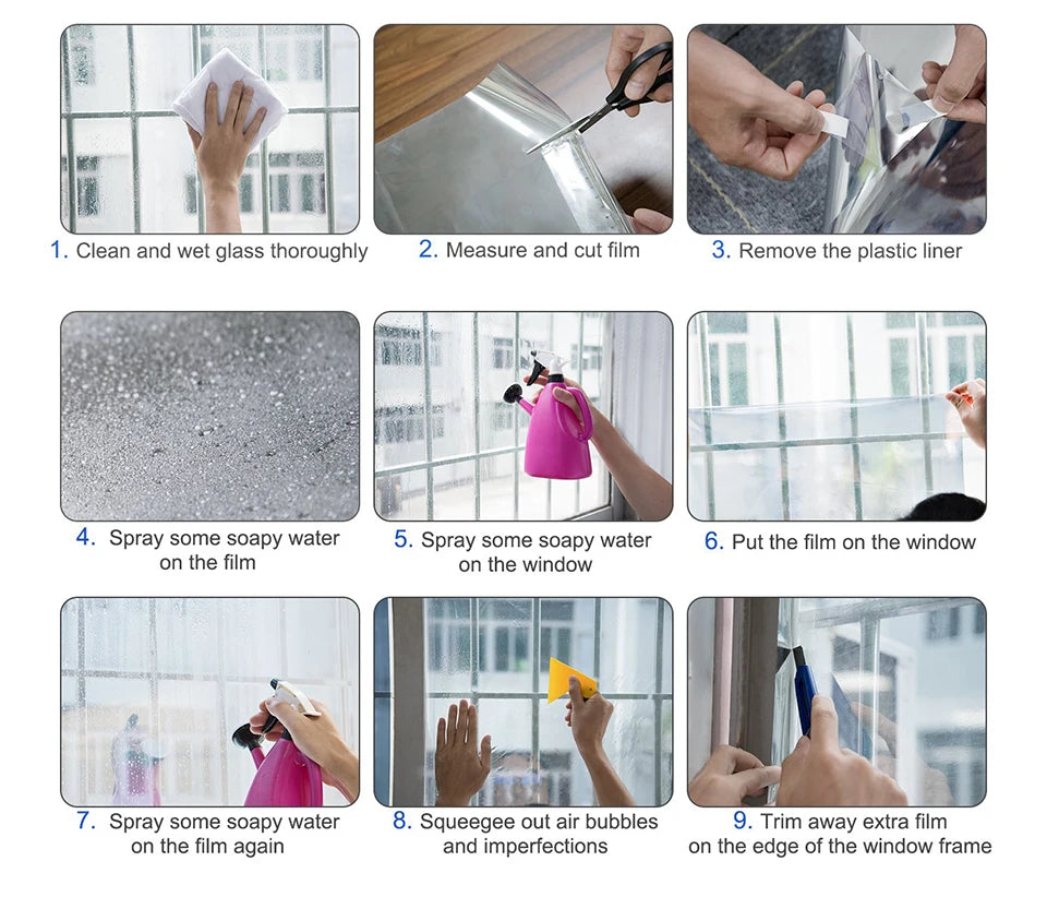 Window Privacy Film One Way Daytime Privacy Static Cling Sun Blocking Anti UV Reflective Window  for Home and OfficeBlack Silver